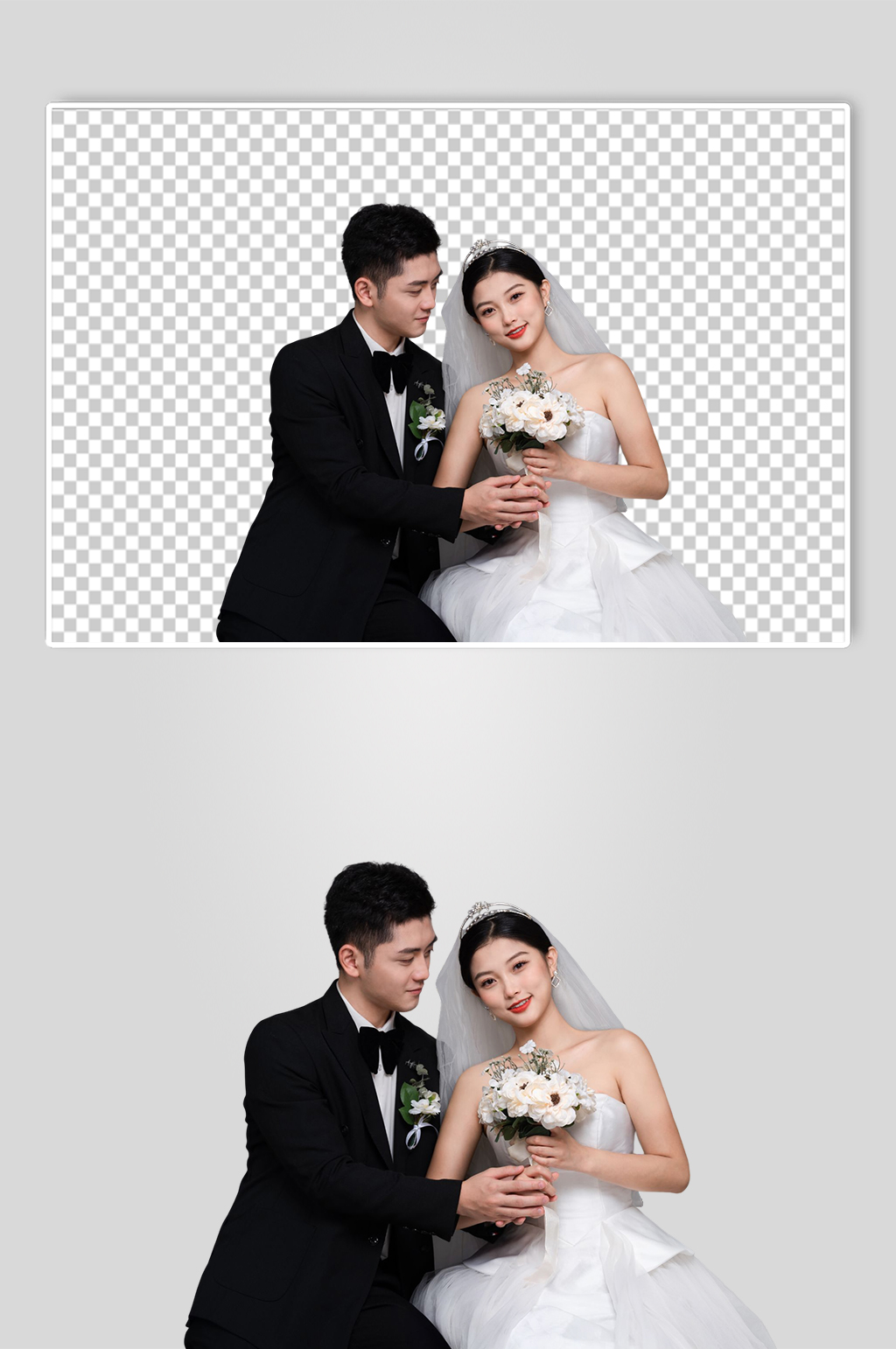 手捧花新娘西服婚纱照婚礼人物PNG摄影图素材