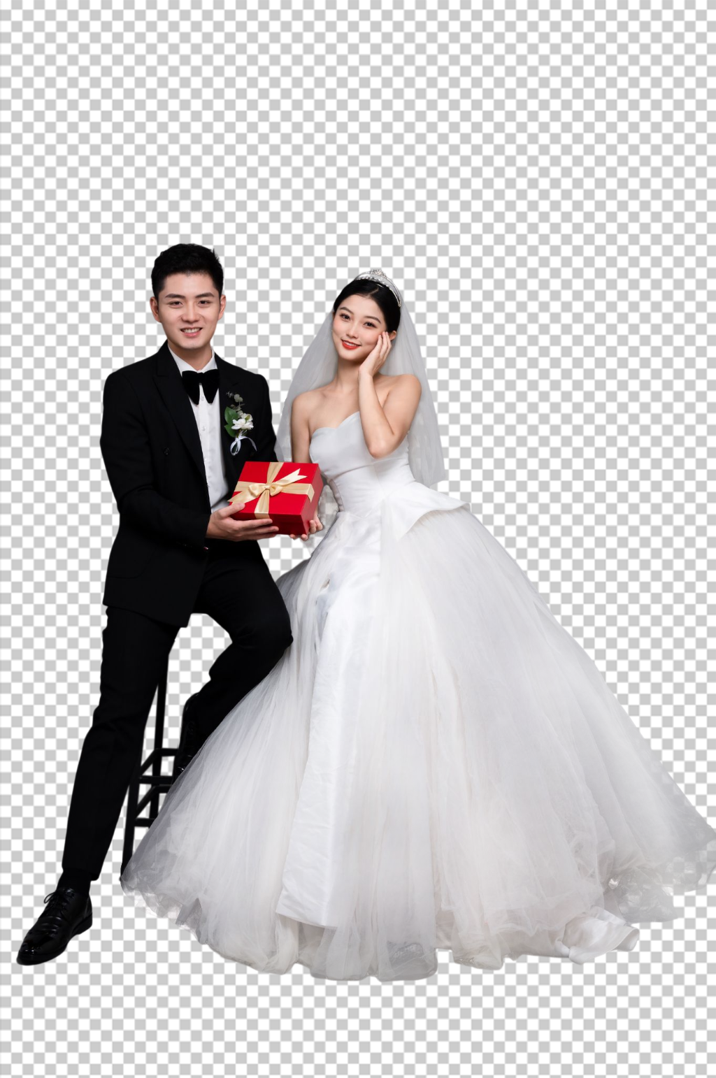 浪漫礼盒婚纱照婚礼男女人物PNG摄影图素材
