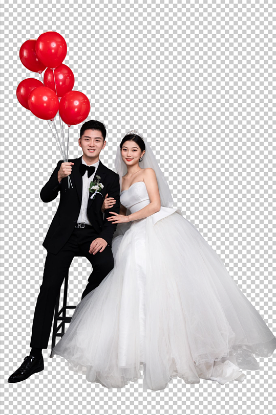 红色气球西服婚纱照男女人物PNG摄影图