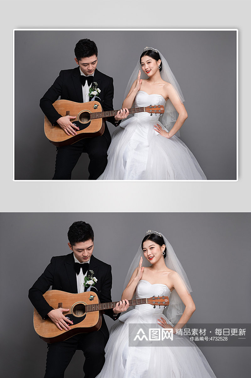 弹吉他新郎婚纱照婚礼人物精修摄影图素材