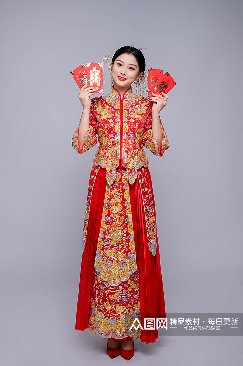 双喜红包中式婚纱照人物精修摄影图素材