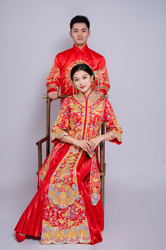 中国风传统中式婚纱照男女人物精修摄影图