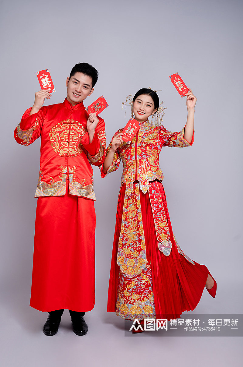 双喜红包中式婚纱照男女人物精修摄影图素材