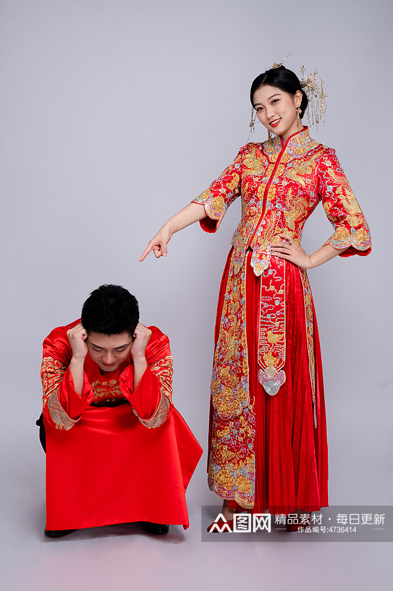 搞怪中式秀禾服婚纱照男女人物精修摄影图素材