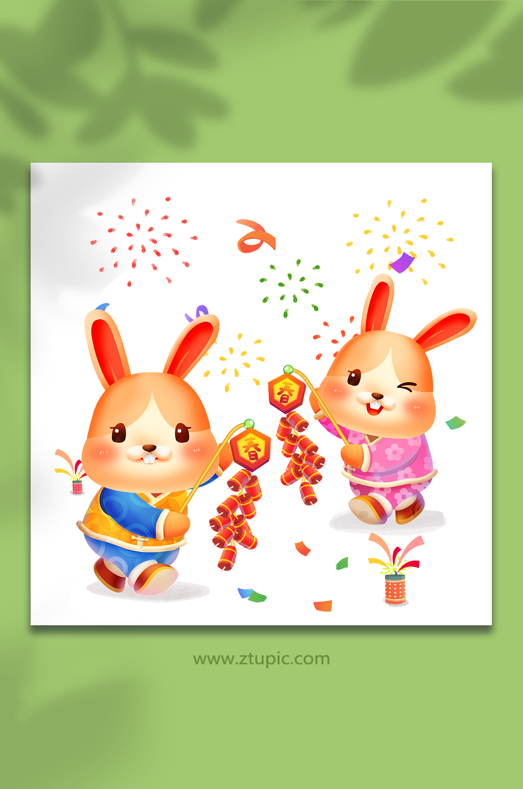 春节快乐鞭炮新年年货节兔年插画素材