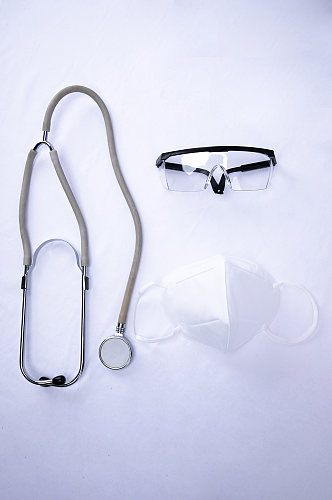 护目镜听诊器N95口罩西医物品摄影图片