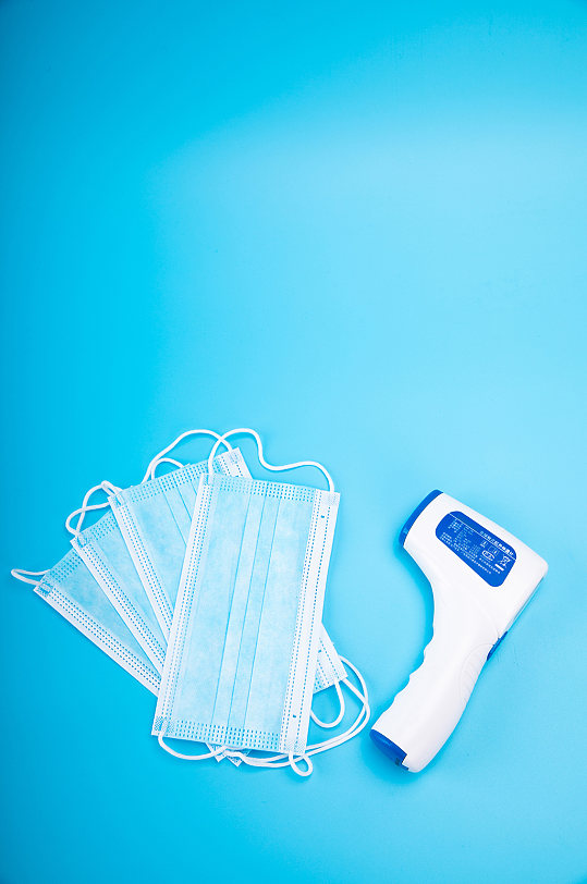 蓝色一次性口罩温度抢西医防护物品摄影图片-众图网
