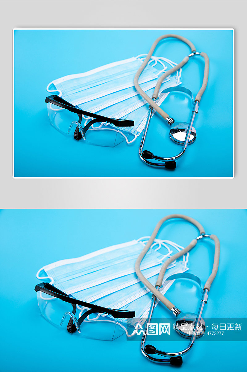护目镜听诊器防护口罩西医医疗物品摄影图片素材