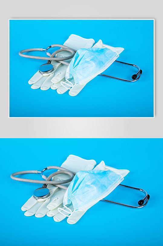 疫情口罩听诊器手套西医防护物品摄影图片