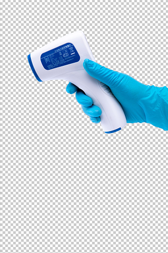 蓝色手套温度枪西医防护摄影图PNG元素