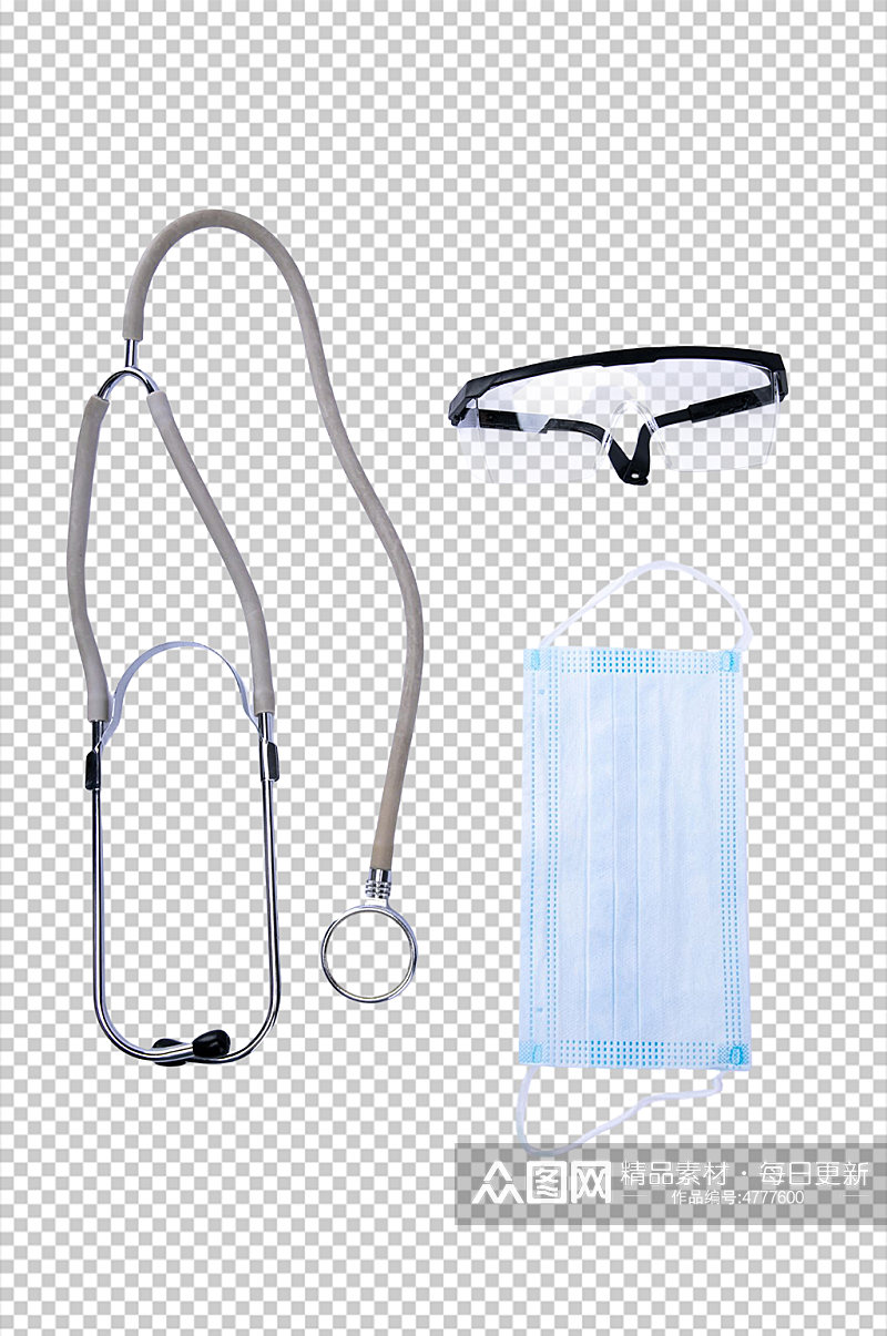 口罩眼镜听诊器西医医疗摄影图PNG元素素材