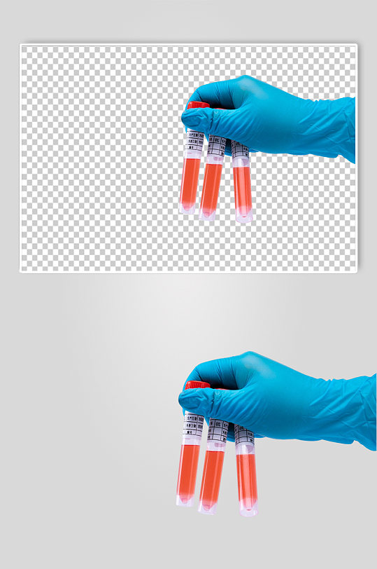 核酸试管蓝色手套西医医疗摄影图PNG元素