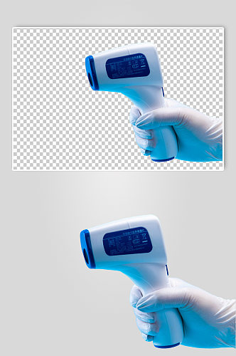 蓝色温度枪西医防护摄影图PNG免抠元素