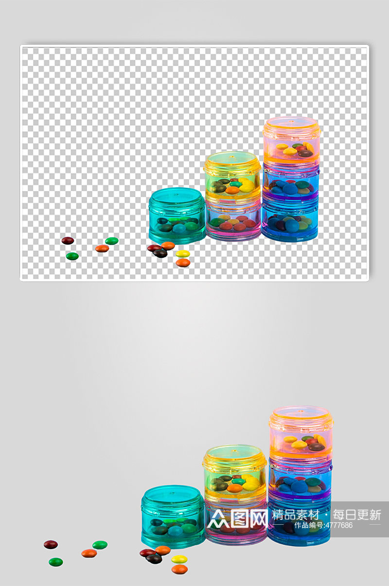 彩色药片分装瓶西医医疗摄影图PNG元素素材