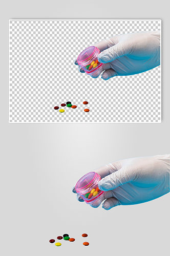 彩色药丸白色手套西医医疗摄影图PNG元素