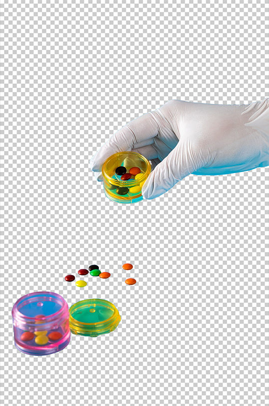 彩色药片白色手套西医医疗摄影图PNG元素