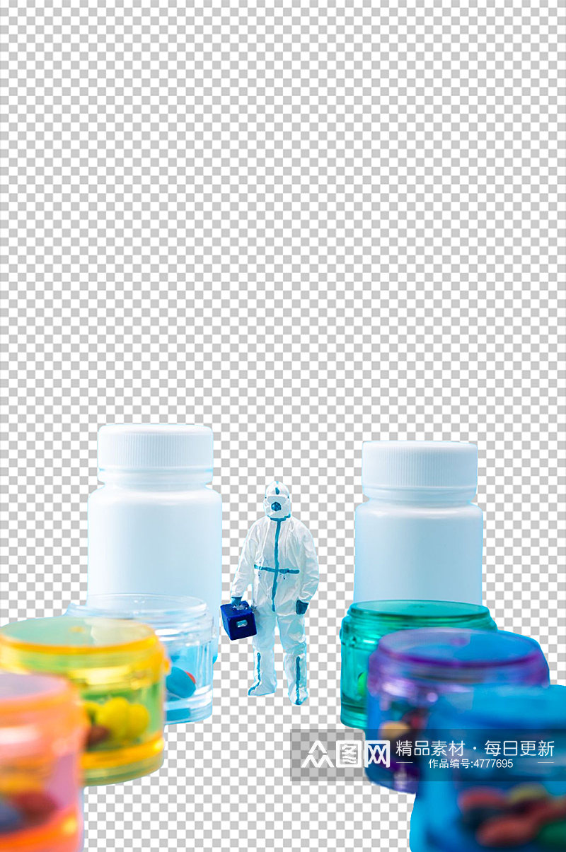 分装瓶防疫人员西医医疗摄影图PNG元素素材