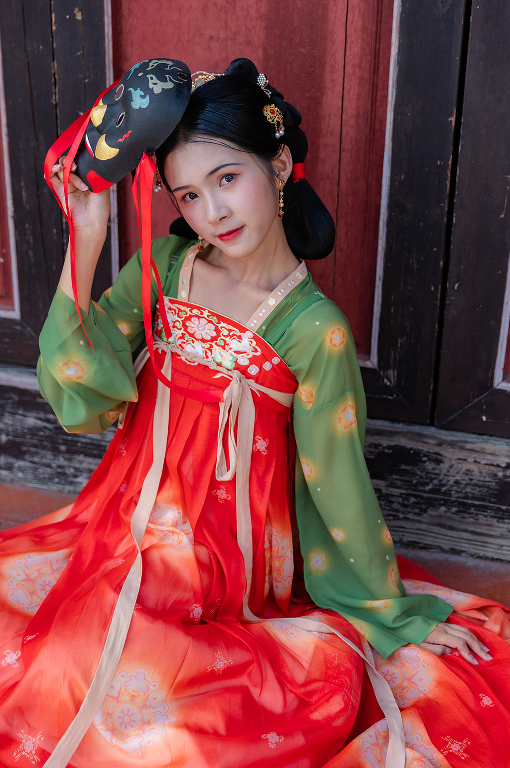 面具可爱女生唐制汉服人物摄影精修图片素材