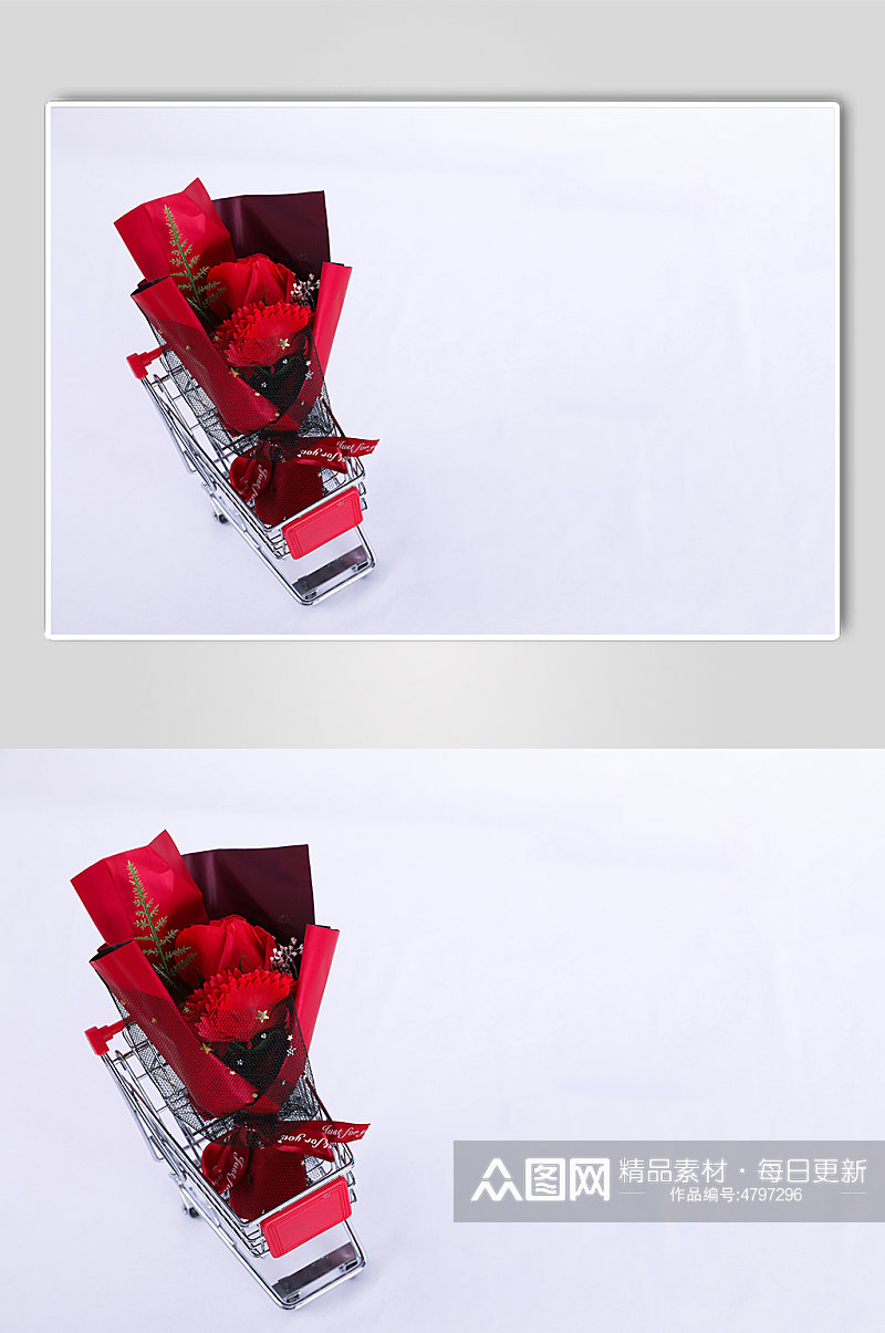 购物车花束礼物盒促销活动情人节摄影图片素材