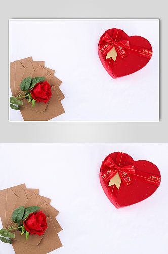 红色玫瑰礼物盒浪漫信封情人节摄影图片