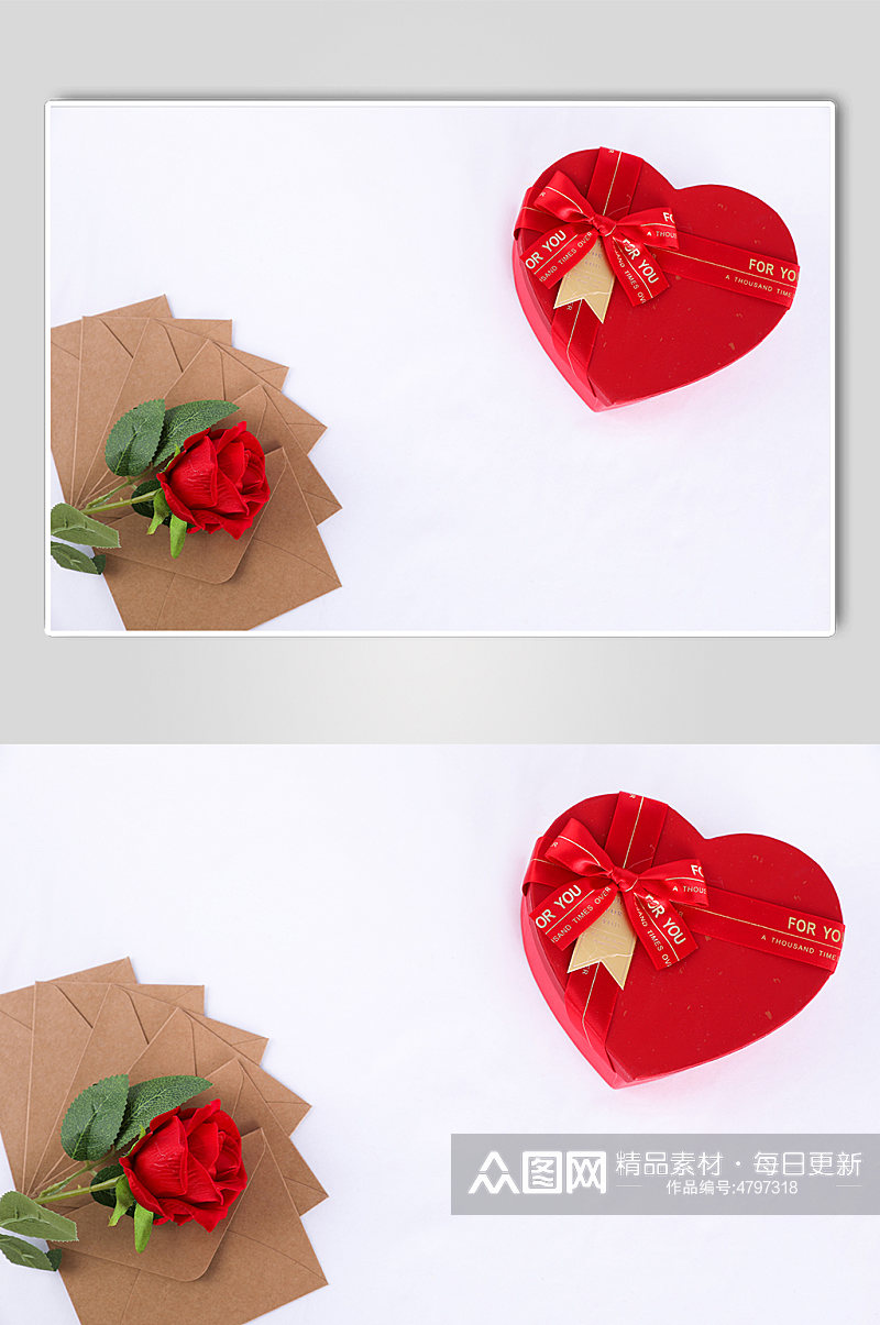 红色玫瑰礼物盒浪漫信封情人节摄影图片素材