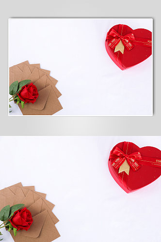 红色玫瑰花礼物盒浪漫信封情人节摄影图片
