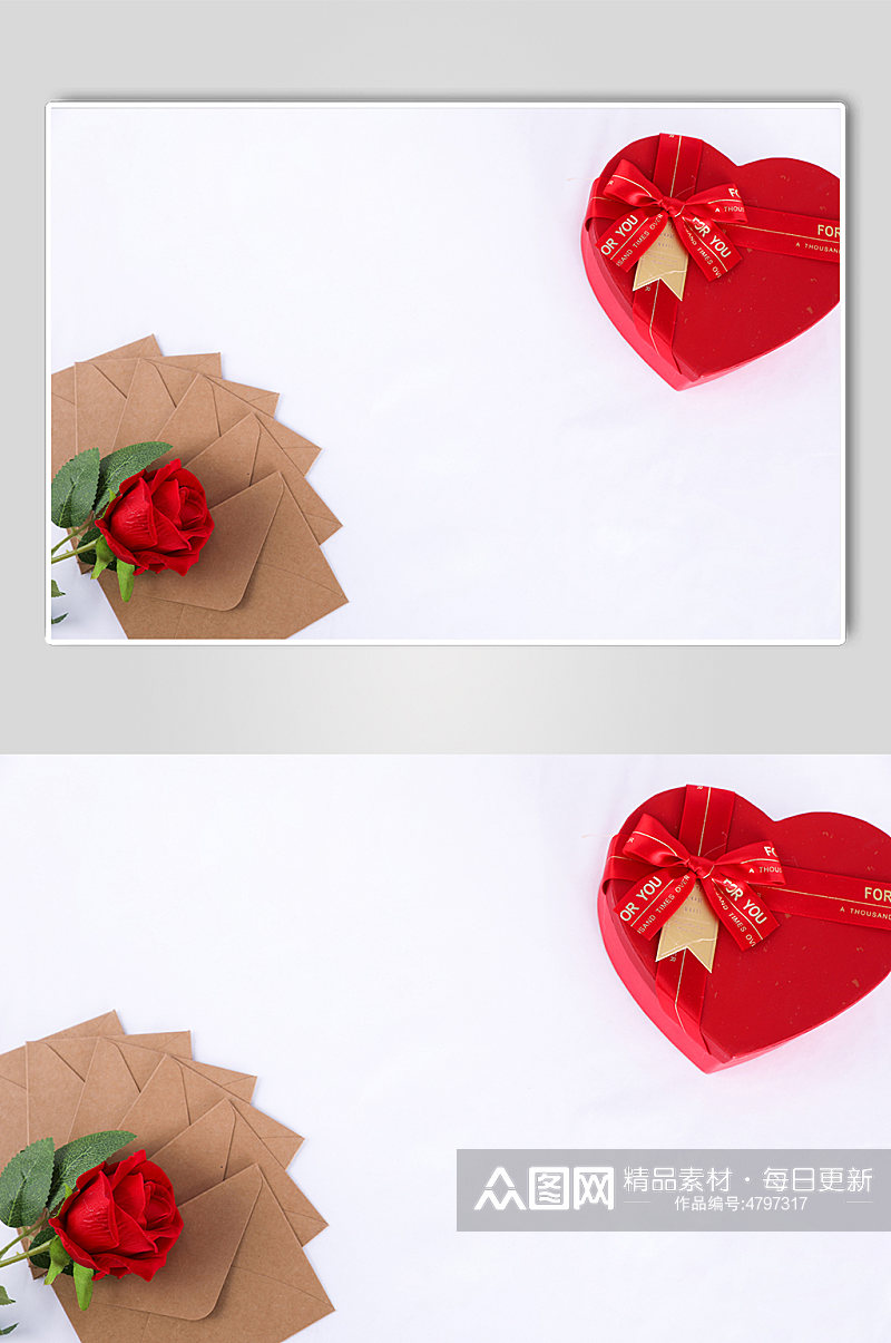 红色玫瑰花礼物盒浪漫信封情人节摄影图片素材