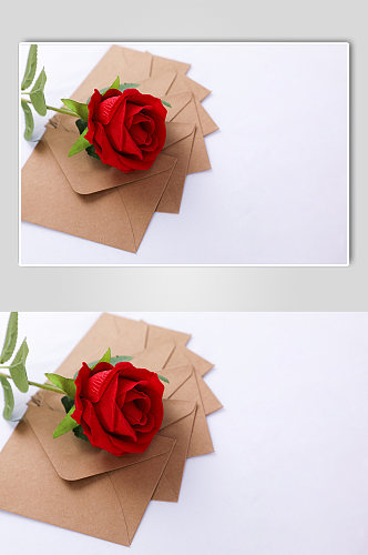 红色玫瑰花浪漫信封情人节摄影图片