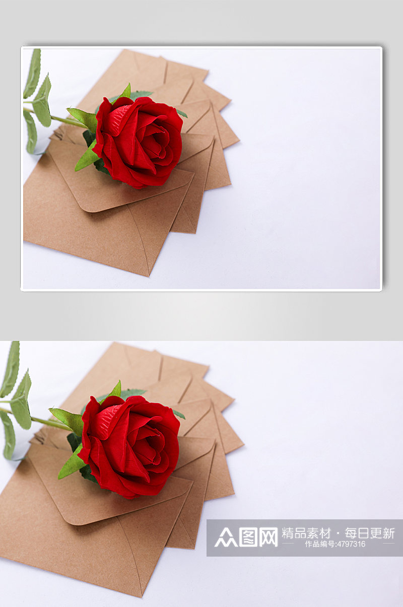 红色玫瑰花浪漫信封情人节摄影图片素材