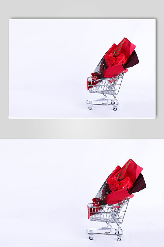 红色花束购物车活动情人节摄影图片