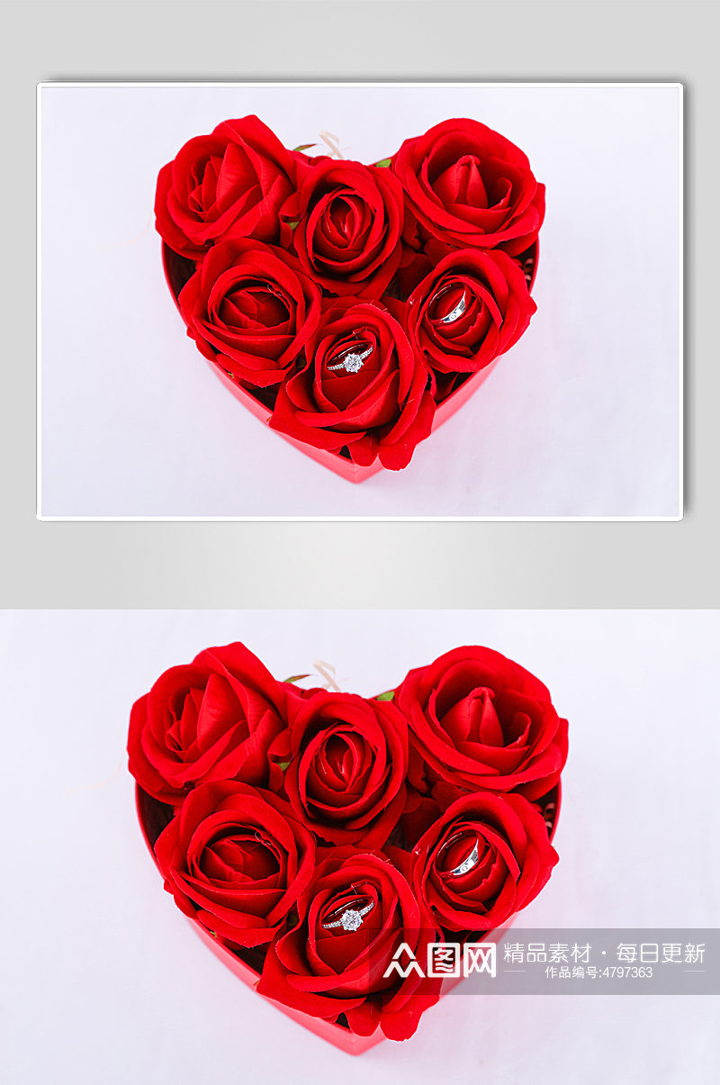 浪漫红色礼物玫瑰钻戒情人节摄影图片素材