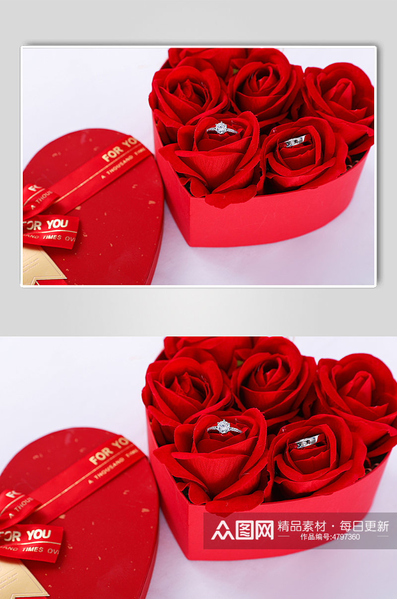 红色礼物玫瑰钻戒情人节摄影图片素材