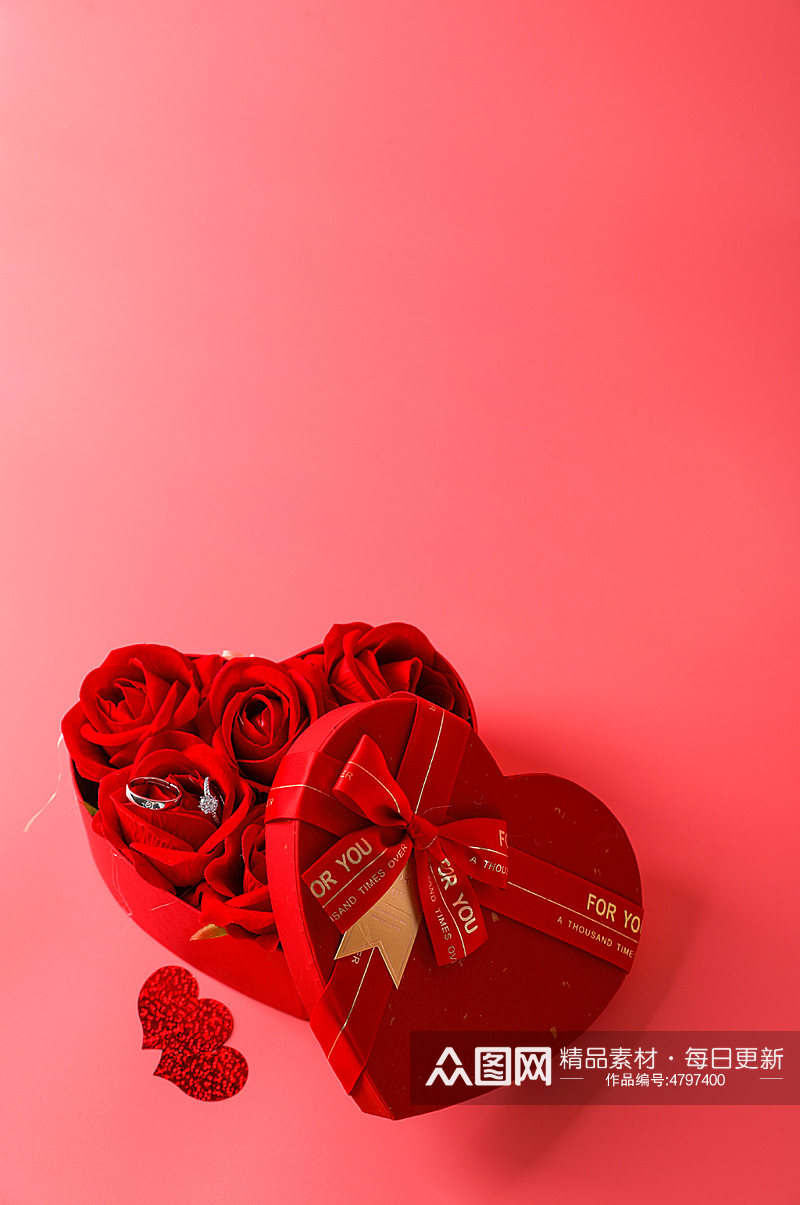 爱心玫瑰礼物盒情人节摄影图片素材