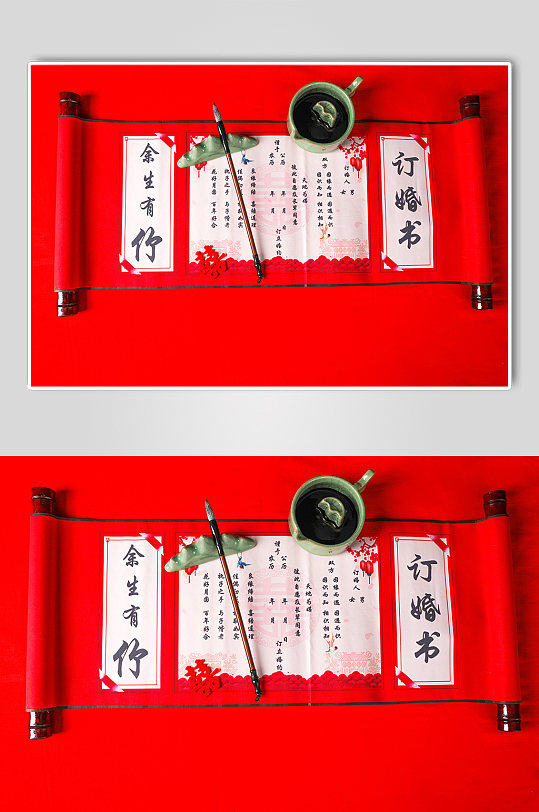 中國傳統(tǒng)訂婚儀式浪漫七夕情人節(jié)攝影圖片