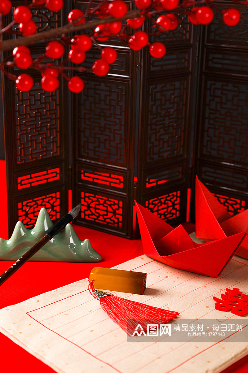 红色中国传统习俗印章信封情人节摄影图片素材