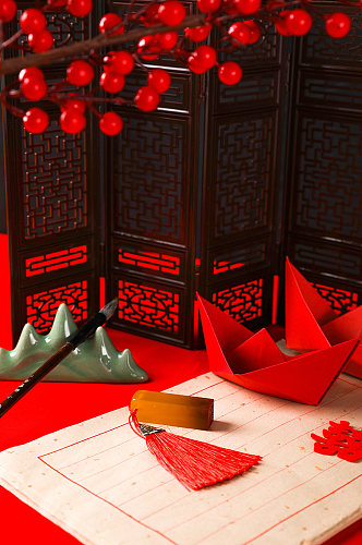 红色中国传统习俗印章信封情人节摄影图片