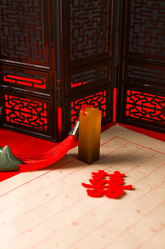 中式印章仪式双喜七夕情人节摄影图片