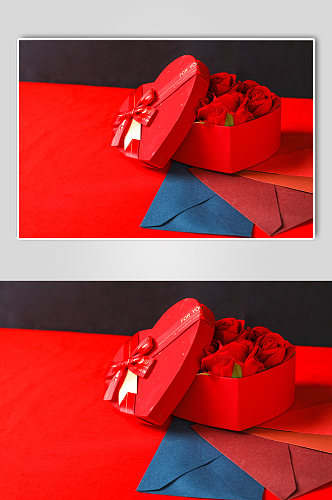 爱心礼物盒玫瑰花信封情人节摄影图片