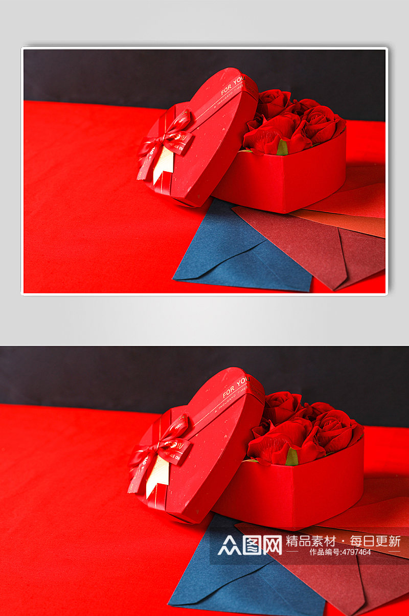爱心礼物盒玫瑰花信封情人节摄影图片素材