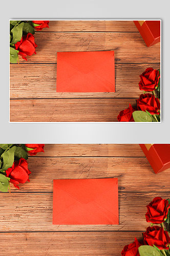 玫瑰花礼物盒信封情人节摄影图片
