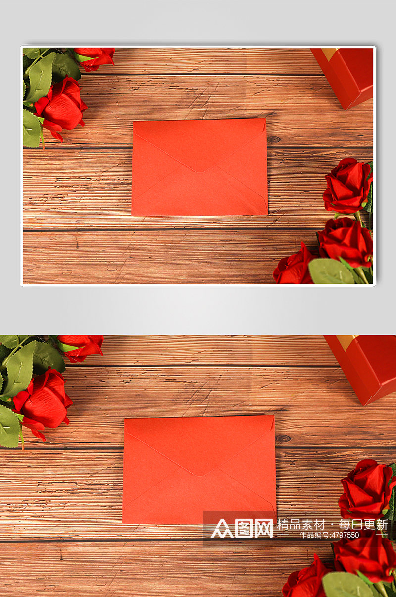 玫瑰花礼物盒信封情人节摄影图片素材