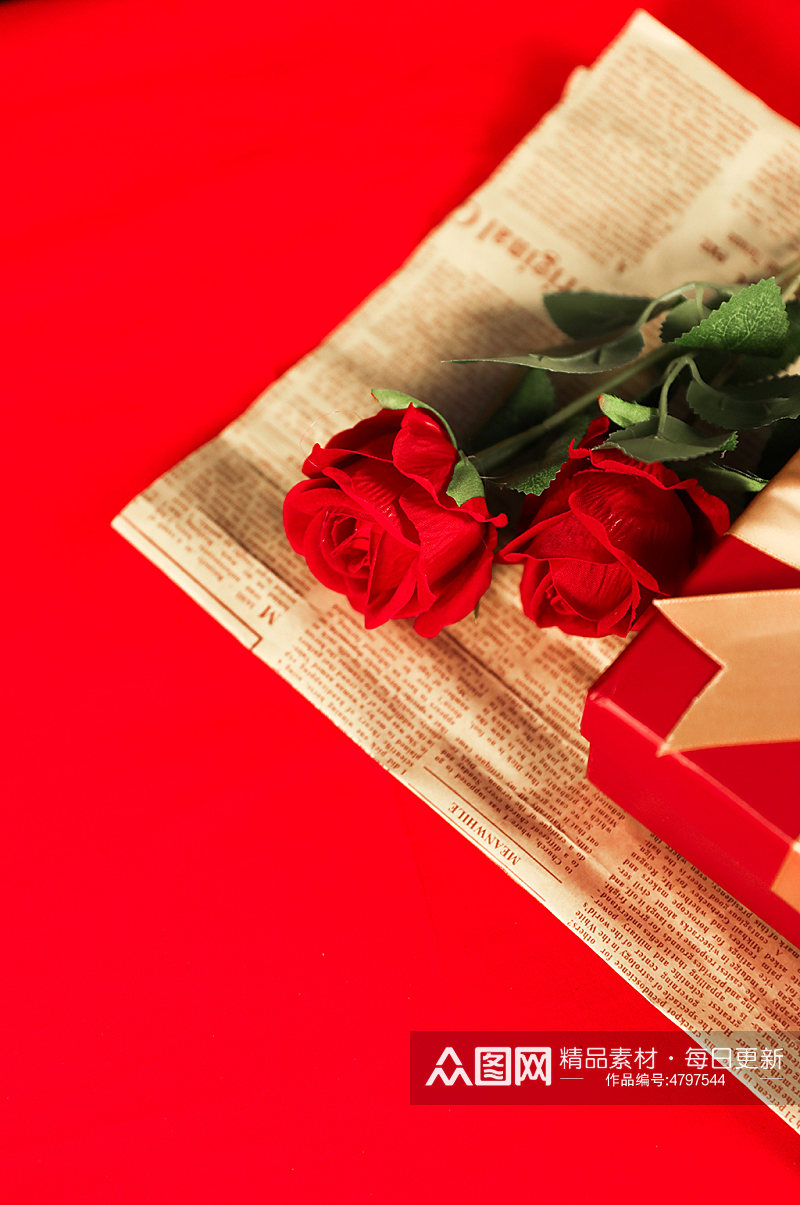 浪漫红色玫瑰花礼盒214情人节摄影图片素材