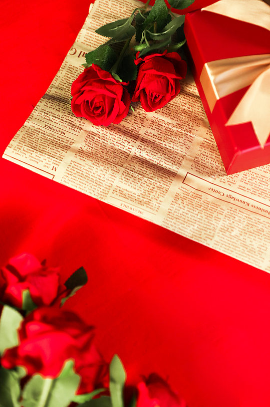 红色玫瑰鲜花礼盒214情人节摄影图片