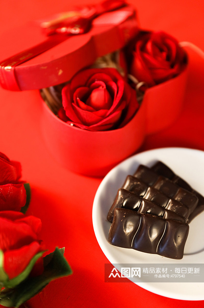 玫瑰花礼物盒巧克力214情人节摄影图片素材