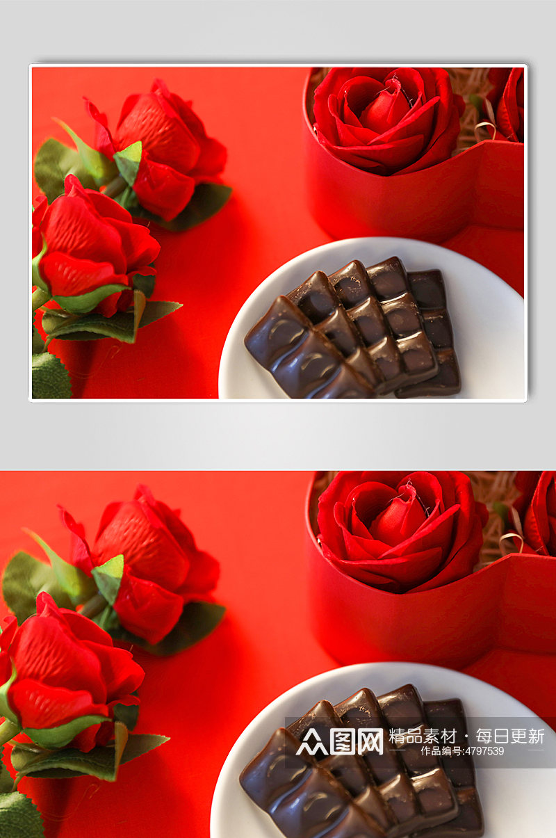 浪漫玫瑰花礼物盒巧克力情人节摄影图片素材