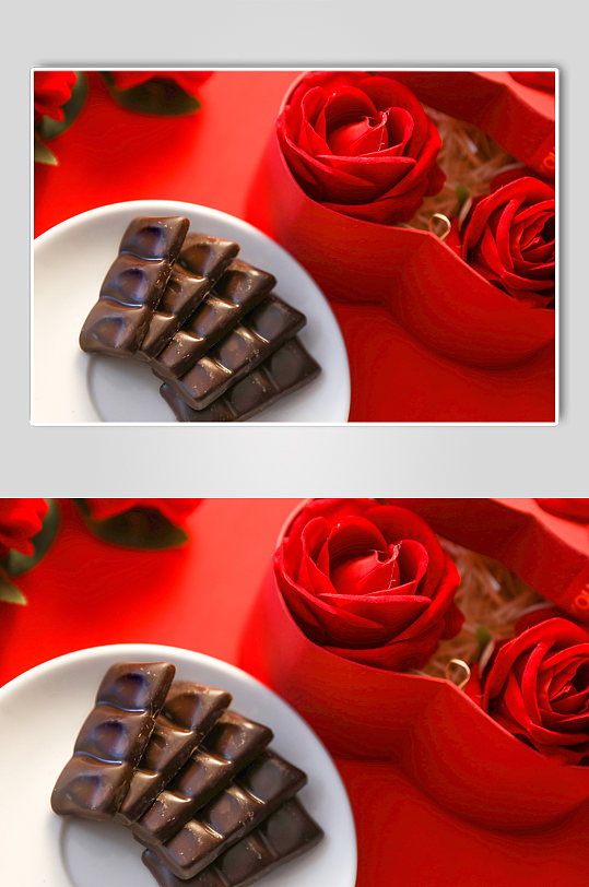 玫瑰花鲜花礼物盒巧克力情人节摄影图片