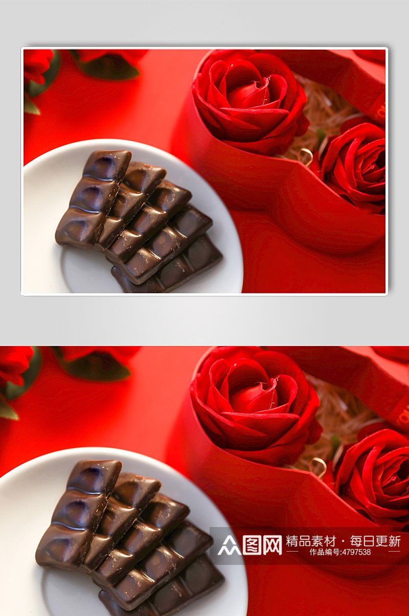 玫瑰花鲜花礼物盒巧克力情人节摄影图片素材