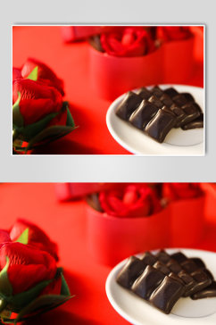 红色玫瑰花礼物盒巧克力情人节摄影图片