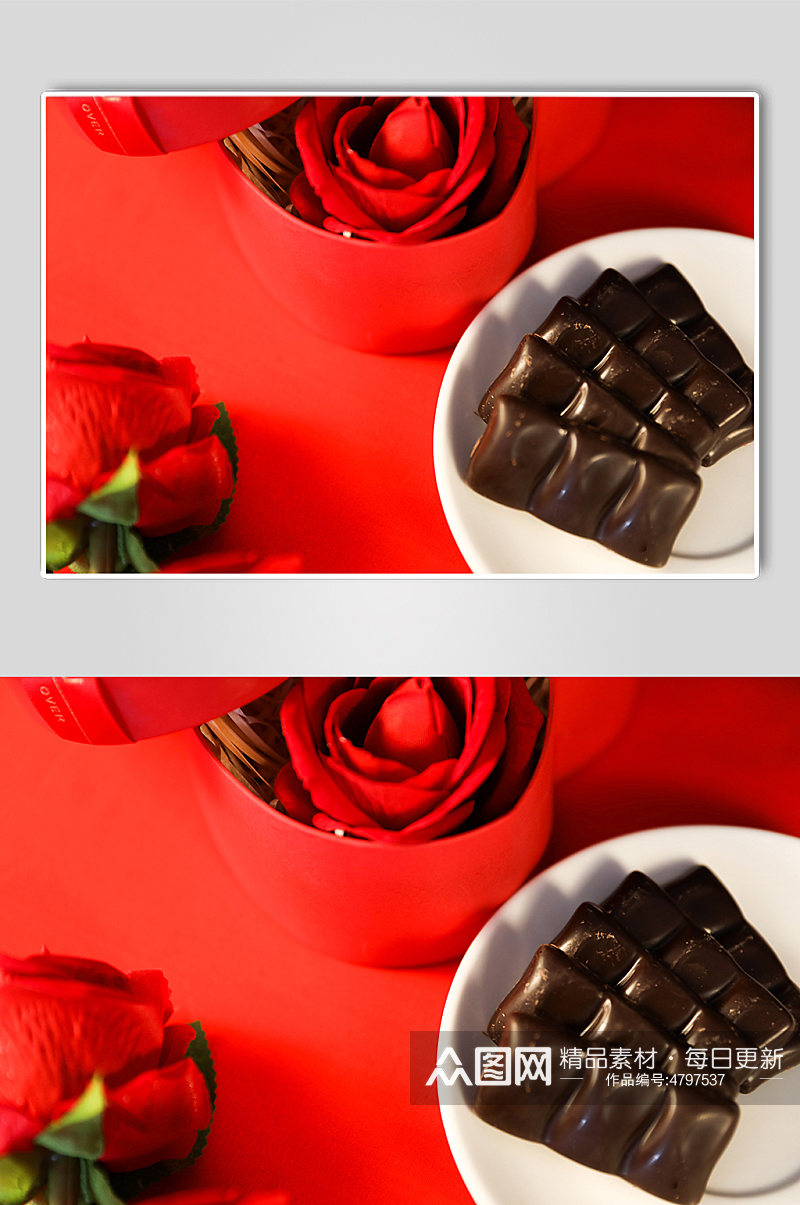 鲜花玫瑰花礼物盒巧克力情人节摄影图片素材