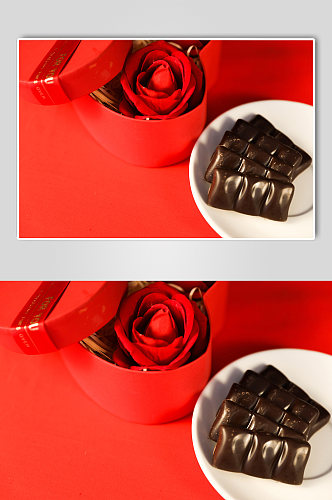 玫瑰花礼物盒巧克力214情人节摄影图片